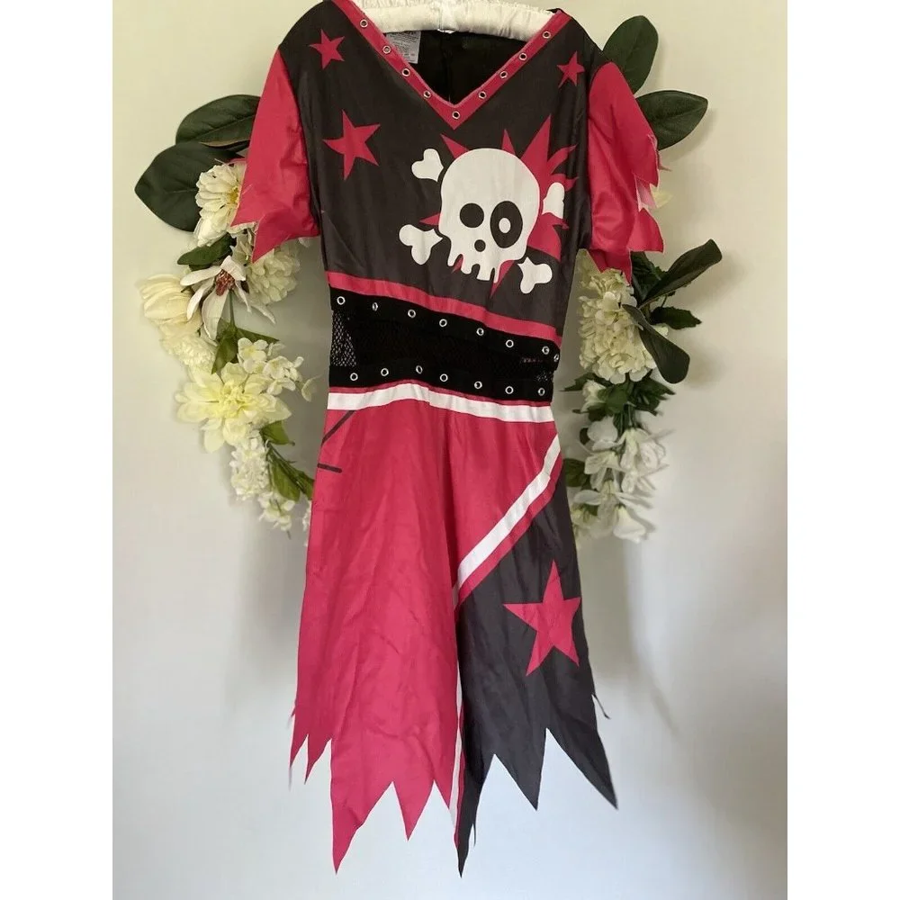 Girls Spirit Halloween Tween Pirate Dress with Skull Size Large‎ Hot Pink Black
